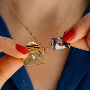 Collier enveloppe personnalisé avec photo en acier inoxydable