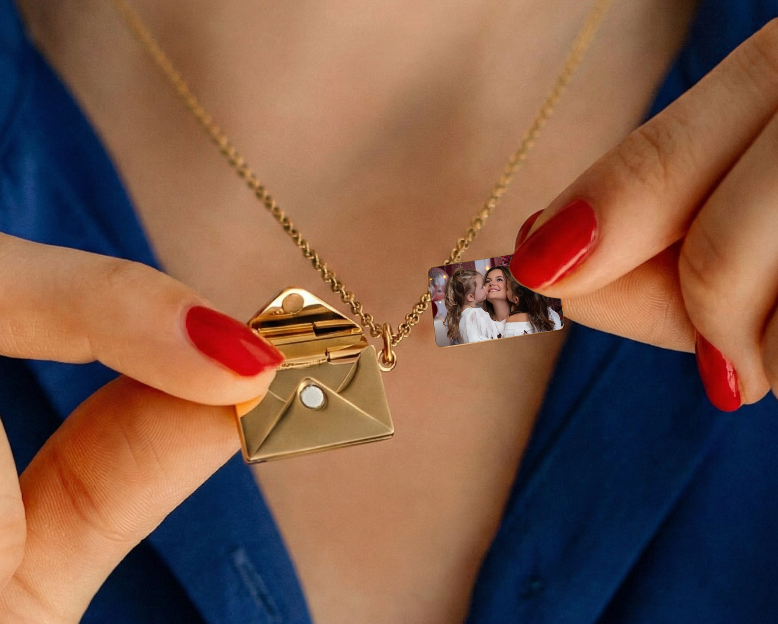Collier enveloppe personnalisé avec photo en acier inoxydable
